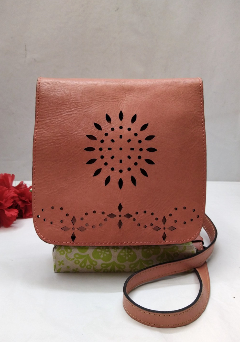 Patricia Nash Pink Leather Laser Cut Flap Closure Crossbody Bag